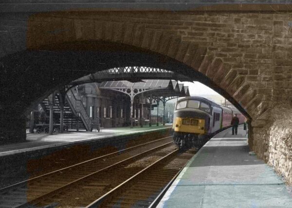 1960s Bakewell Station Rd Bridge with Peak Class loco